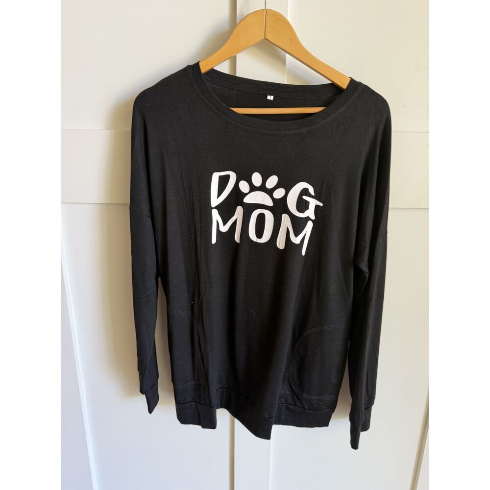 NEW Womens Dog Mom Shirt Black/White Long Sleeve Tee Size Large
